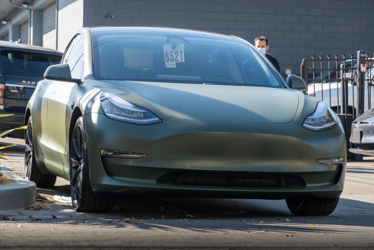 Matte Olive Green Tesla Model 3 Color Change Project 