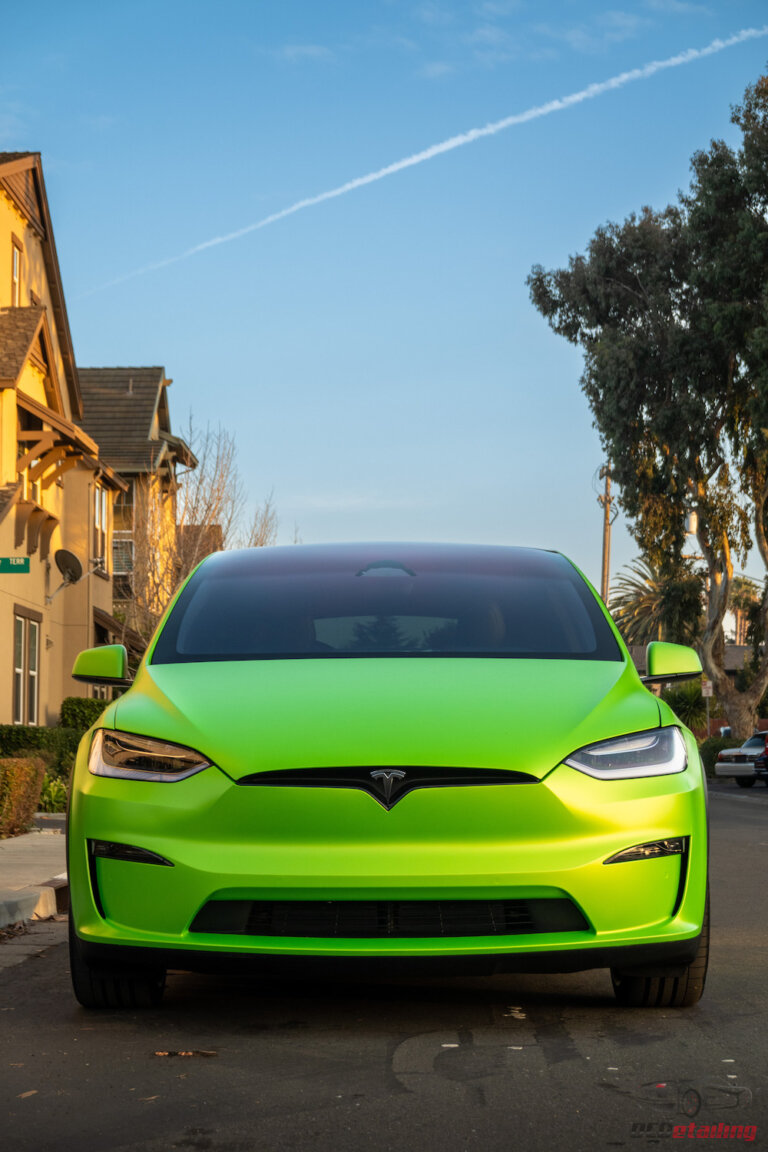 Tesla Model X Plaid with the matte Wasabi Green vinyl