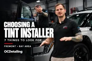 Choosing a Tint Installer: 7 Things to Look For — Fremont and Bay Area, with Justus Rodriguez and workshop installation imagery.